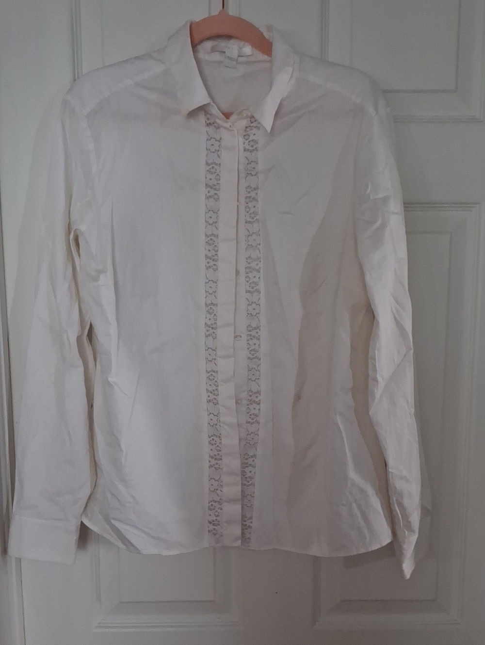 Hugo Boss White Lace-Trim Long Sleeve Shirt